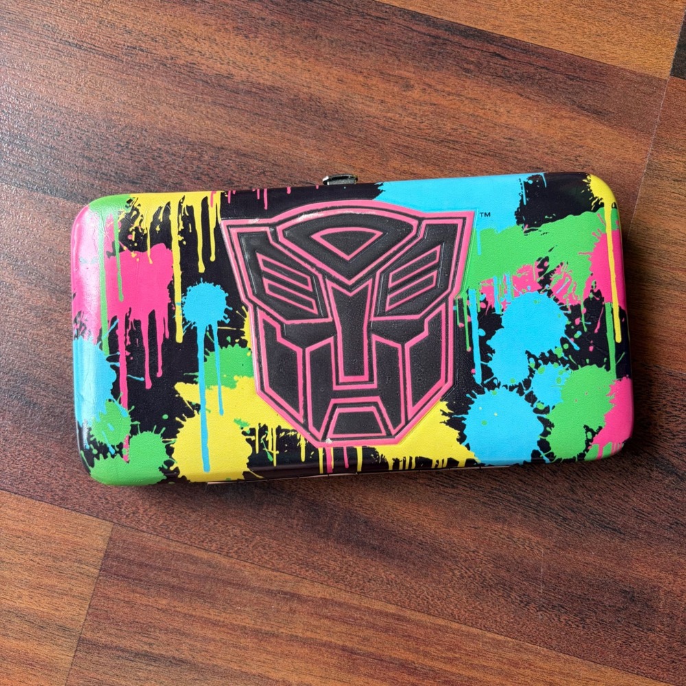 Y2K MySpace Scene Transformers‎ Neon Paint Splatter Wallet Hard Shell Multicolor